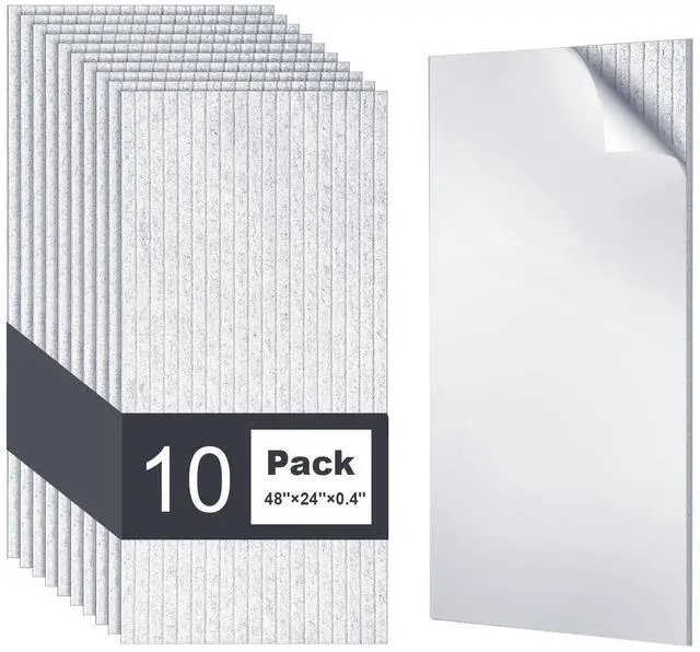 Main image of 10 Pack Acoustic Wall Panels, 48 x 24 Inch Large Sound Proof Panel | High Density Sound Dampening Panels, Grey Self-Adhesive Wall Panels for Recording Studio, Home, Office, Theater