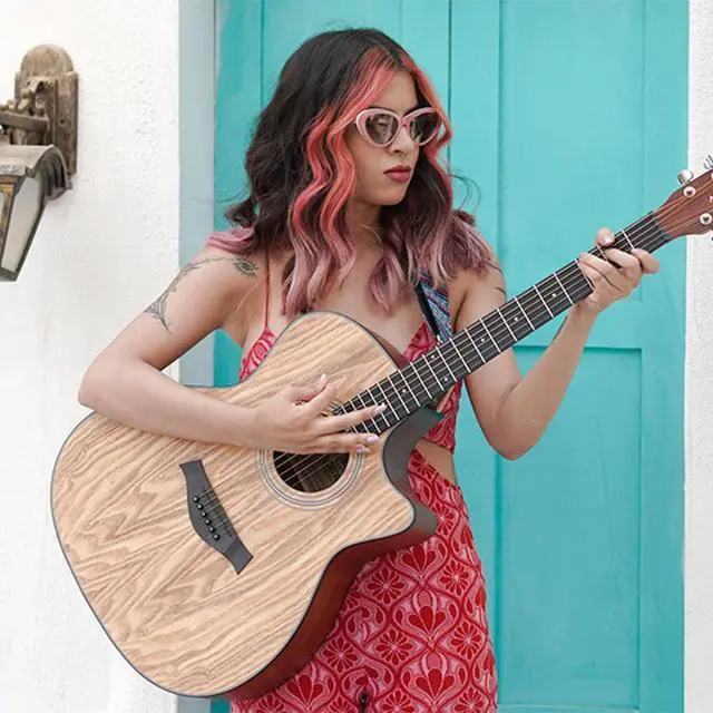 Alt view image 7 of 7 - A06EQ-SC Acoustica 40" Electro Acoustic Guitar | Grand Auditorium Cutaway | AshWood | Built-in Pickup + 2 Band EQ | Includes Bag, Cable, Strap, Picks, Strings, Capo & Learning Course | Natural