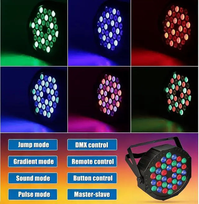 Alt view image 2 of 7 - Par Lights Stage Lights Uplights LED RGB Lighting DMX512 Sound Activation Multiple Lighting Modes Party Light for DJ, Disco, Stage, Wedding - 8 Packs