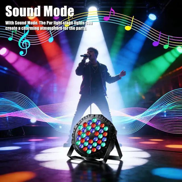 Alt view image 4 of 7 - Par Lights Stage Lights Uplights LED RGB Lighting DMX512 Sound Activation Multiple Lighting Modes Party Light for DJ, Disco, Stage, Wedding - 8 Packs