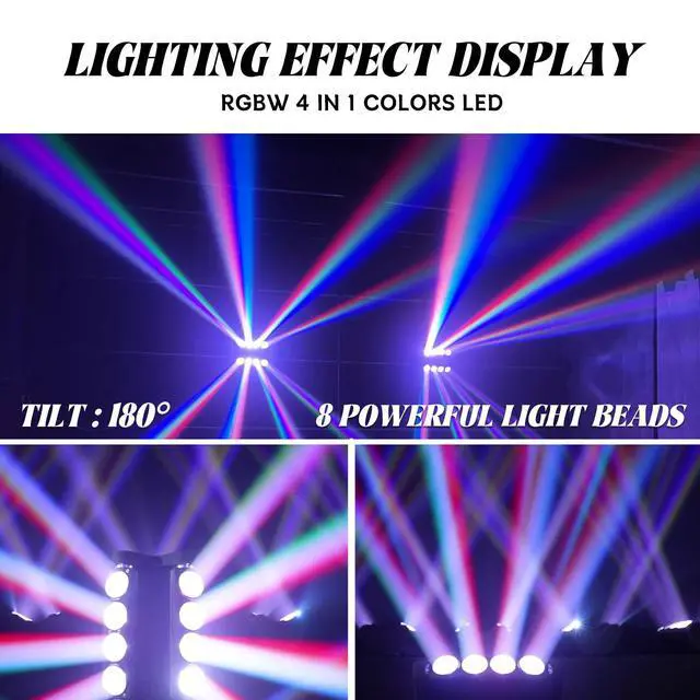 Alt view image 2 of 7 - 8x15W Spider Moving Head Light LED RGBW 4in1 Portable Stage Light, Strobe Party Beam DJ Lighting DMX 512 & Sound Activated for KTV Disco Party Event 2 Pack