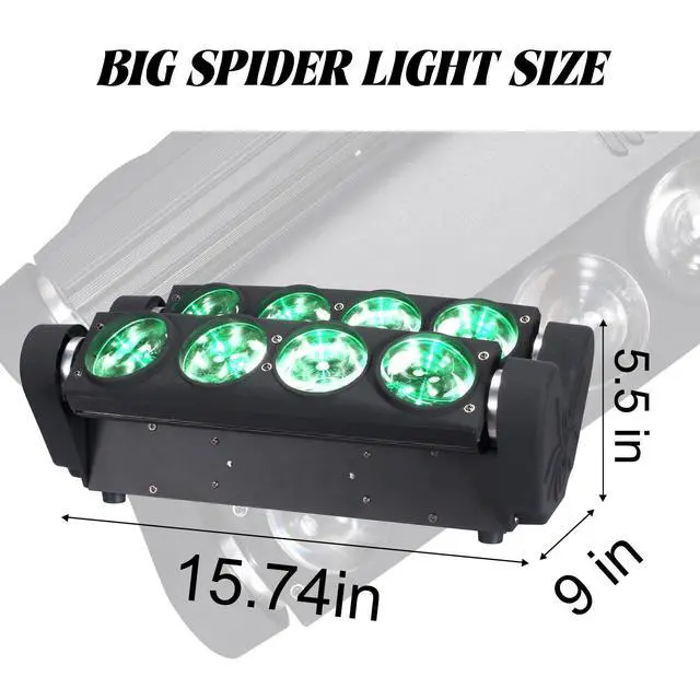 Alt view image 6 of 7 - 8x15W Spider Moving Head Light LED RGBW 4in1 Portable Stage Light, Strobe Party Beam DJ Lighting DMX 512 & Sound Activated for KTV Disco Party Event 2 Pack