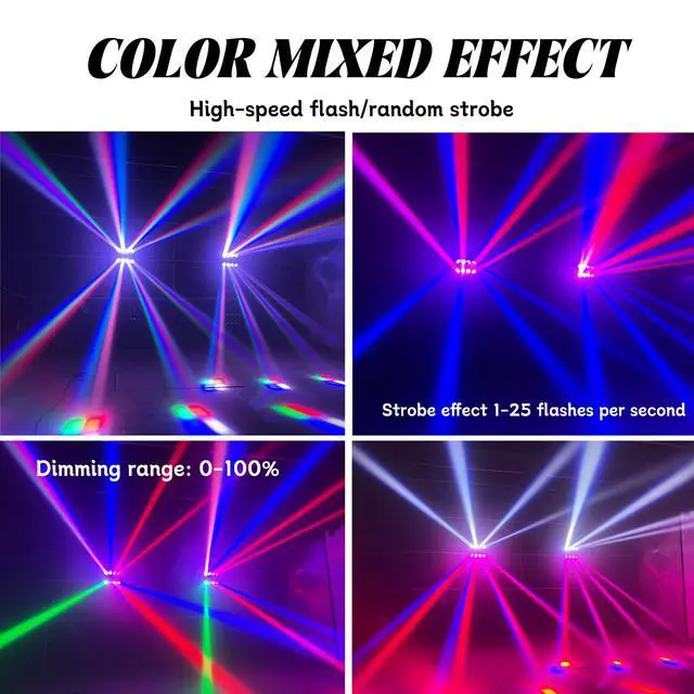 Alt view image 4 of 7 - 8x15W Spider Moving Head Light LED RGBW 4in1 Portable Stage Light, Strobe Party Beam DJ Lighting DMX 512 & Sound Activated for KTV Disco Party Event 2 Pack