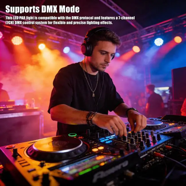 Alt view image 5 of 7 - Par Lights Stage Lights Uplights LED RGB Lighting DMX512 Sound Activation Multiple Lighting Modes Party Light for DJ, Disco, Stage, Wedding - 8 Packs