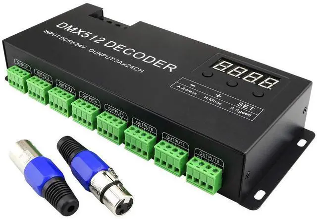 Main image of LED DMX 24CH Digital Display Decoder, Dimming Driver LED DMX512 Controller for RGB Strip Light DC5-24V 3A/CH (24 Channel with Display)