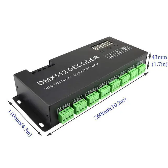Alt view image 3 of 7 - LED DMX 24CH Digital Display Decoder, Dimming Driver LED DMX512 Controller for RGB Strip Light DC5-24V 3A/CH (24 Channel with Display)