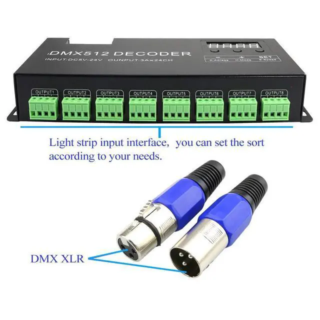 Alt view image 4 of 7 - LED DMX 24CH Digital Display Decoder, Dimming Driver LED DMX512 Controller for RGB Strip Light DC5-24V 3A/CH (24 Channel with Display)