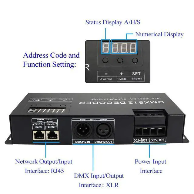 Alt view image 5 of 7 - LED DMX 24CH Digital Display Decoder, Dimming Driver LED DMX512 Controller for RGB Strip Light DC5-24V 3A/CH (24 Channel with Display)