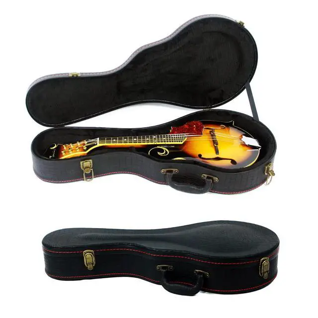 Main image of Mandolin Hard Case, F-Style Mandolin Case, Crocodile Pattern Leather Bulge Surface with Plush Interior Wooden Case (Black)