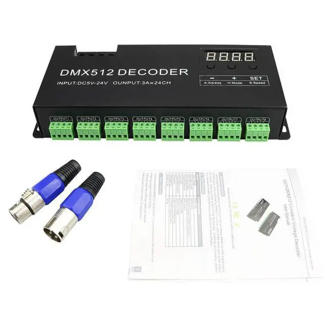 Alt view image 7 of 7 - LED DMX 24CH Digital Display Decoder, Dimming Driver LED DMX512 Controller for RGB Strip Light DC5-24V 3A/CH (24 Channel with Display)