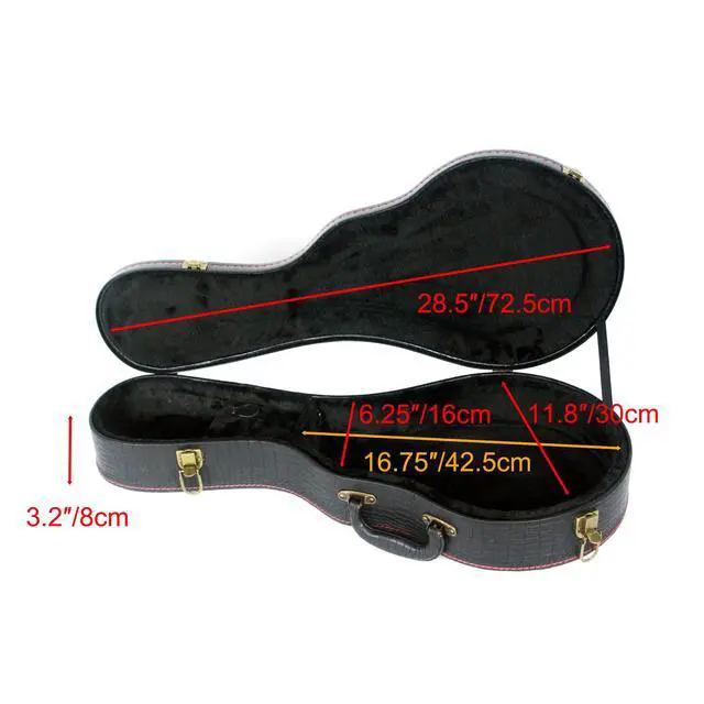 Alt view image 3 of 7 - Mandolin Hard Case, F-Style Mandolin Case, Crocodile Pattern Leather Bulge Surface with Plush Interior Wooden Case (Black)