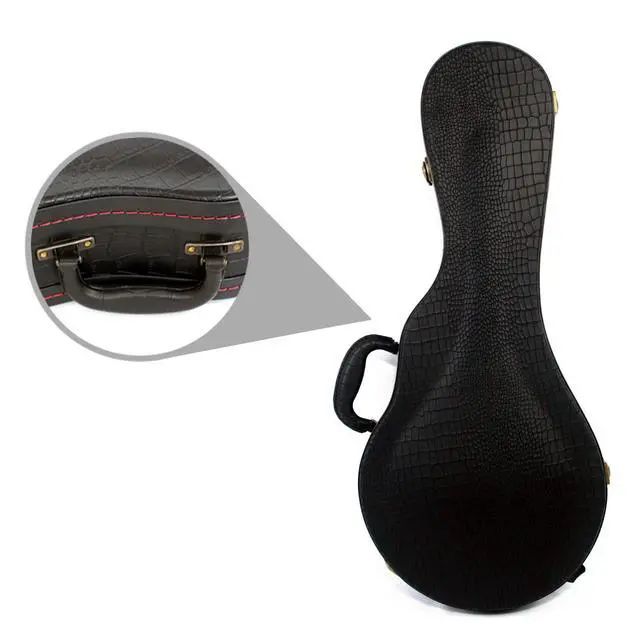 Alt view image 5 of 7 - Mandolin Hard Case, F-Style Mandolin Case, Crocodile Pattern Leather Bulge Surface with Plush Interior Wooden Case (Black)