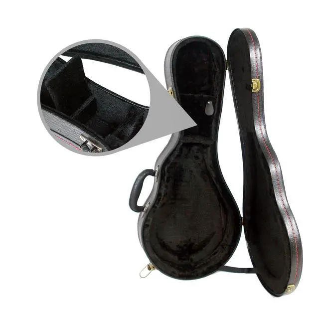 Alt view image 6 of 7 - Mandolin Hard Case, F-Style Mandolin Case, Crocodile Pattern Leather Bulge Surface with Plush Interior Wooden Case (Black)