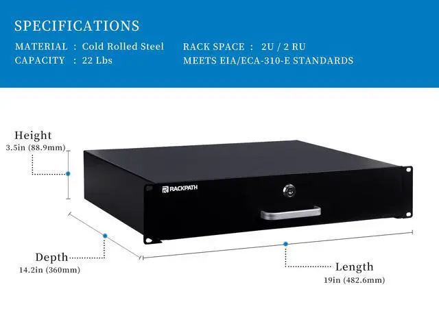 Alt view image 2 of 6 - 2U Rack Mount Drawer for 19 Inch AV/Network/DJ Equipment Racks or Cabinets with Lock and Key