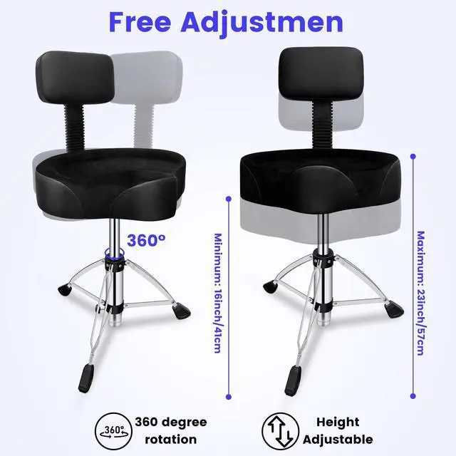 Alt view image 2 of 7 - Drum Throne with Backrest,Height Adjustable Airlift Drum Stool,Heavy Duty Drum Seat with Strong Adjustable Double Braced Legs, Comfortable Thicken Drum Stool for Adult Drummers Beginner
