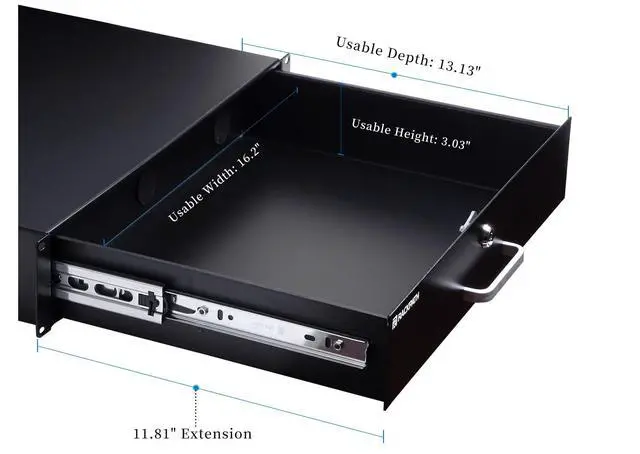 Alt view image 3 of 6 - 2U Rack Mount Drawer for 19 Inch AV/Network/DJ Equipment Racks or Cabinets with Lock and Key