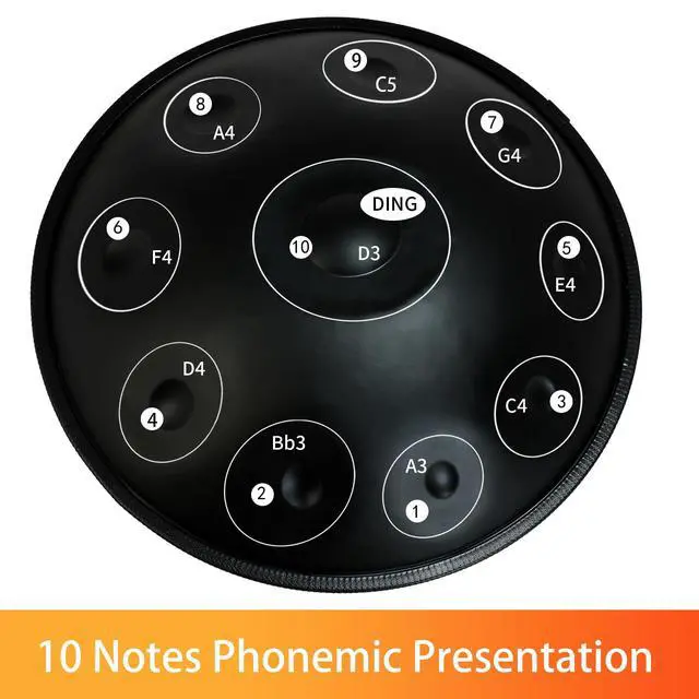 Alt view image 2 of 7 - Handpan 22 Inch D Minor Kurd 10 Notes Drum Instrument for Professional Performance, 440HZ Sound Drums for Adults With Bag, Wiping Cloth, and Bracket