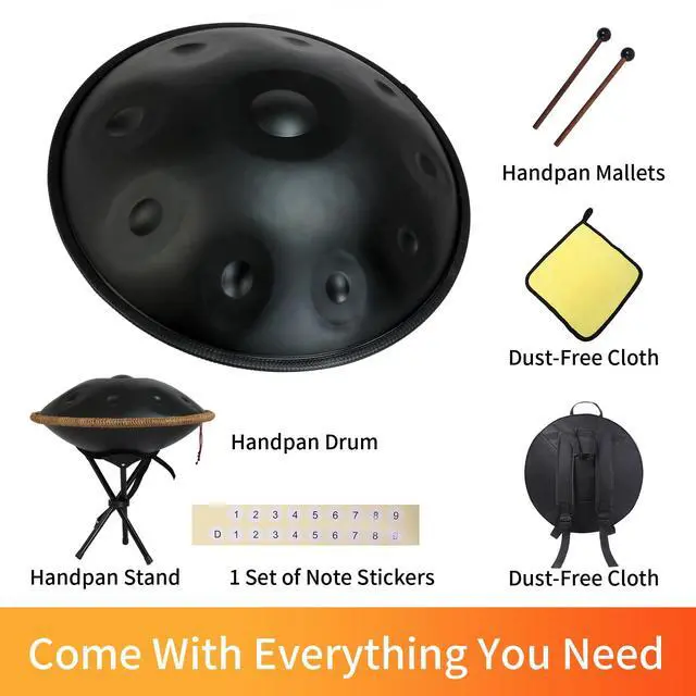 Alt view image 3 of 7 - Handpan 22 Inch D Minor Kurd 10 Notes Drum Instrument for Professional Performance, 440HZ Sound Drums for Adults With Bag, Wiping Cloth, and Bracket