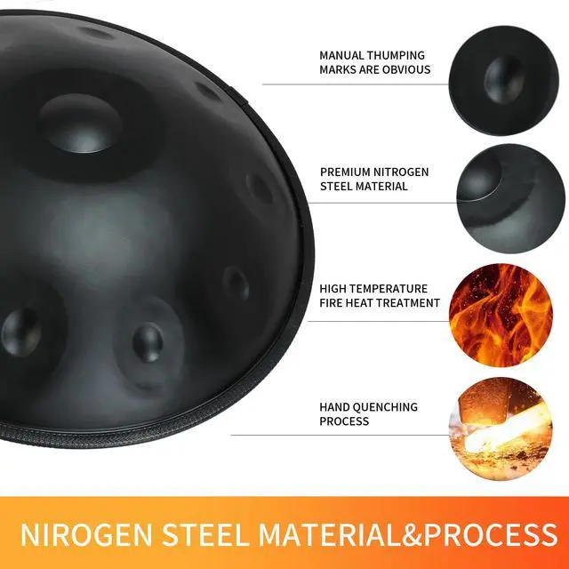 Alt view image 4 of 7 - Handpan 22 Inch D Minor Kurd 10 Notes Drum Instrument for Professional Performance, 440HZ Sound Drums for Adults With Bag, Wiping Cloth, and Bracket