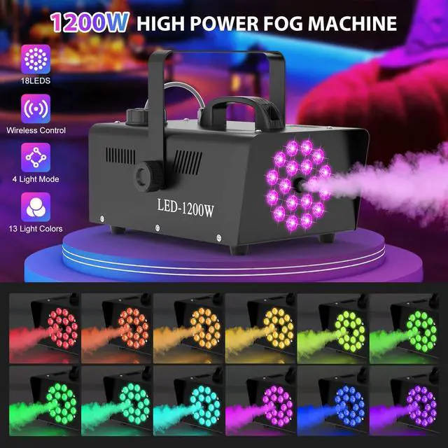 Alt view image 2 of 7 - 1200W Fog Machine, Smoke Machine with 18LED Lights 6000CFM Fog with Wireless Remote Control