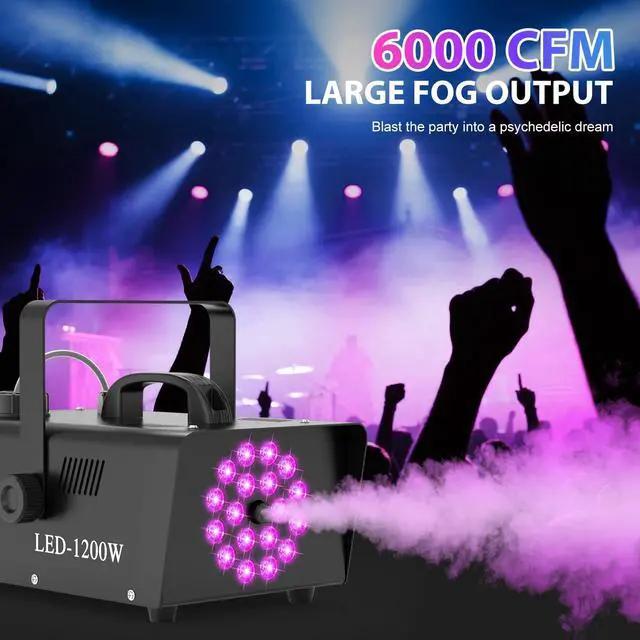 Alt view image 3 of 7 - 1200W Fog Machine, Smoke Machine with 18LED Lights 6000CFM Fog with Wireless Remote Control