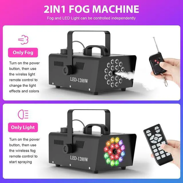 Alt view image 4 of 7 - 1200W Fog Machine, Smoke Machine with 18LED Lights 6000CFM Fog with Wireless Remote Control