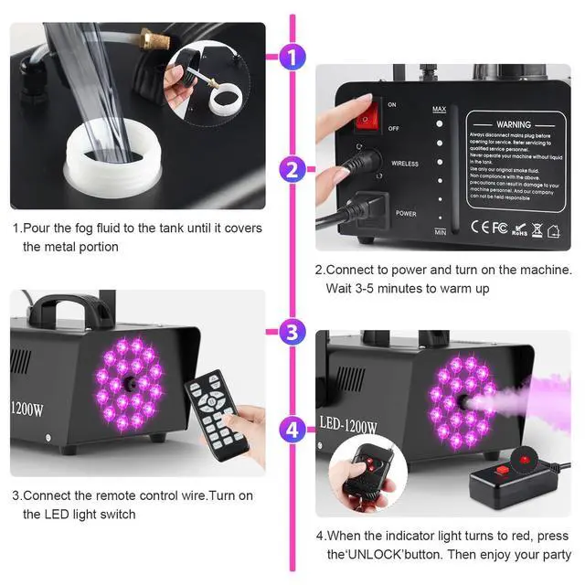 Alt view image 5 of 7 - 1200W Fog Machine, Smoke Machine with 18LED Lights 6000CFM Fog with Wireless Remote Control
