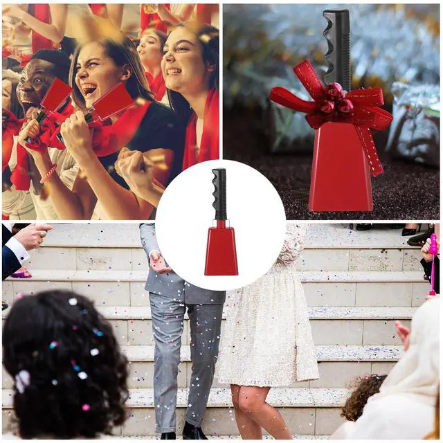 Alt view image 7 of 7 - 9inch Cow Bells for Football Games, 12pcs Cowbells for Sporting Events Bulk Loud Noise Makers Metal Cow Bell with Handle for Cheering Competition Marathon Wedding DIY Paint, Red