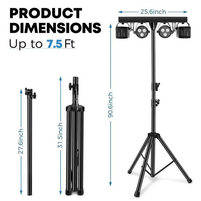 Alt view image 3 of 7 - DJ Lighting Packages with Carry Bag, DJ Lights with Stand (7.5Ft) Sound Activated, DMX & Remote Control, Mobile Gig Light LED Party Bar Lighting System for Band, Booth, Stage, Wedding, Events