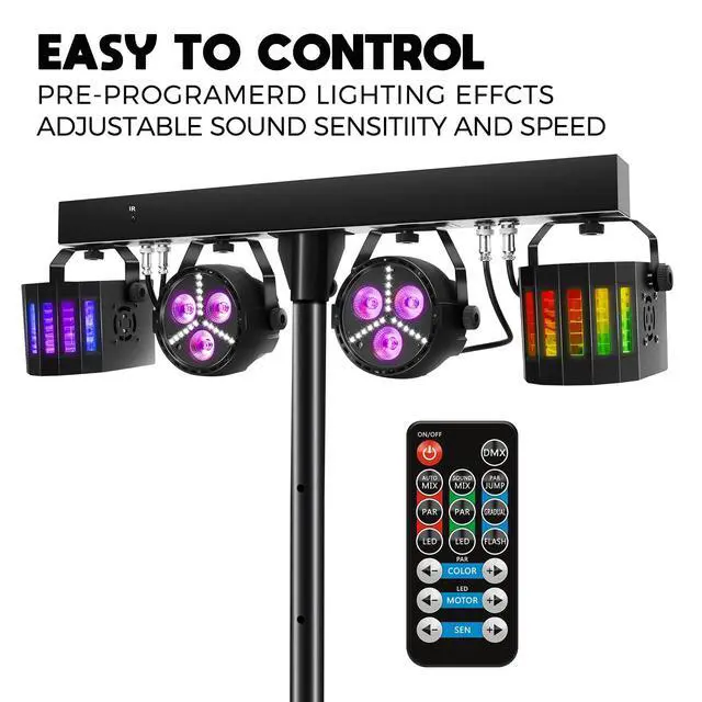 Alt view image 4 of 7 - DJ Lighting Packages with Carry Bag, DJ Lights with Stand (7.5Ft) Sound Activated, DMX & Remote Control, Mobile Gig Light LED Party Bar Lighting System for Band, Booth, Stage, Wedding, Events