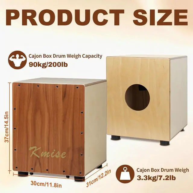 Alt view image 2 of 7 - Portable Cajon Drum Box, 11.8×12.2×14.5" Adjustable Snare Cajons Drums, Solid Acacia & Birch Wood, Percussion Instrument Gift for Adults Kids, With Carry Bag,for Home Live Performance Practice