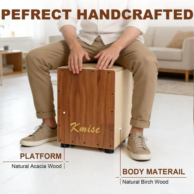 Alt view image 3 of 7 - Portable Cajon Drum Box, 11.8×12.2×14.5" Adjustable Snare Cajons Drums, Solid Acacia & Birch Wood, Percussion Instrument Gift for Adults Kids, With Carry Bag,for Home Live Performance Practice