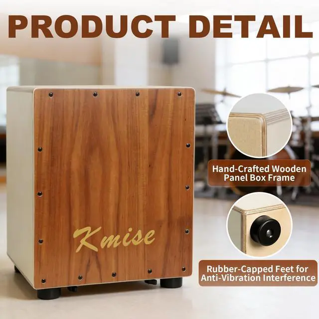 Alt view image 4 of 7 - Portable Cajon Drum Box, 11.8×12.2×14.5" Adjustable Snare Cajons Drums, Solid Acacia & Birch Wood, Percussion Instrument Gift for Adults Kids, With Carry Bag,for Home Live Performance Practice