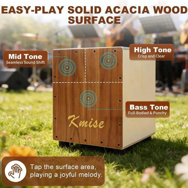 Alt view image 5 of 7 - Portable Cajon Drum Box, 11.8×12.2×14.5" Adjustable Snare Cajons Drums, Solid Acacia & Birch Wood, Percussion Instrument Gift for Adults Kids, With Carry Bag,for Home Live Performance Practice