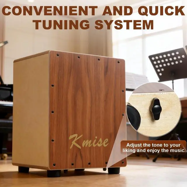 Alt view image 6 of 7 - Portable Cajon Drum Box, 11.8×12.2×14.5" Adjustable Snare Cajons Drums, Solid Acacia & Birch Wood, Percussion Instrument Gift for Adults Kids, With Carry Bag,for Home Live Performance Practice