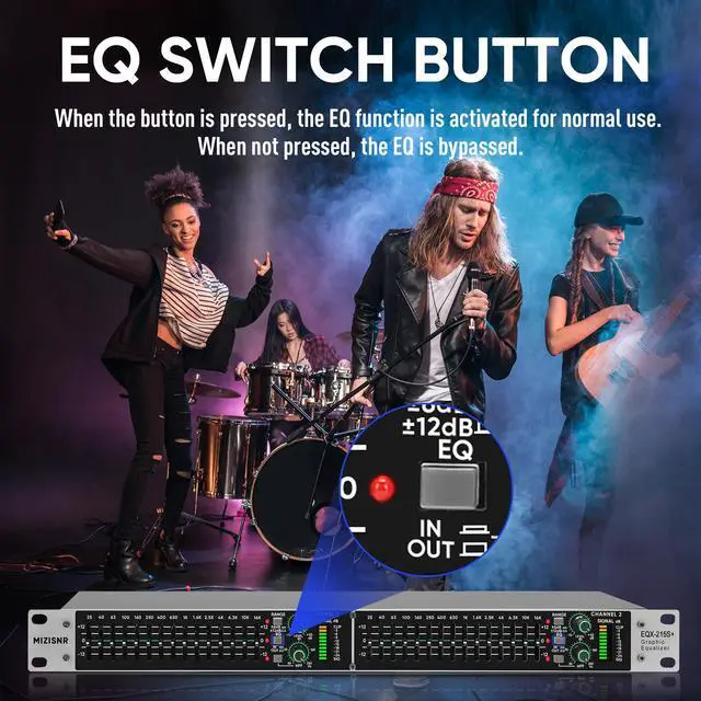 Alt view image 3 of 7 - Stereo Graphic Equalizer 15-Band EQ for Home Audio System, Rack Mount Dual Channel Pro DJ Equalizer with Subwoofer Output, Noise Reduction (EQX-215S)