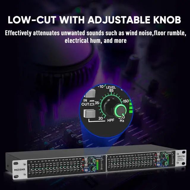 Alt view image 4 of 7 - Stereo Graphic Equalizer 15-Band EQ for Home Audio System, Rack Mount Dual Channel Pro DJ Equalizer with Subwoofer Output, Noise Reduction (EQX-215S)