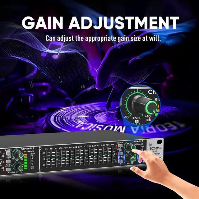 Alt view image 5 of 7 - Stereo Graphic Equalizer 15-Band EQ for Home Audio System, Rack Mount Dual Channel Pro DJ Equalizer with Subwoofer Output, Noise Reduction (EQX-215S)