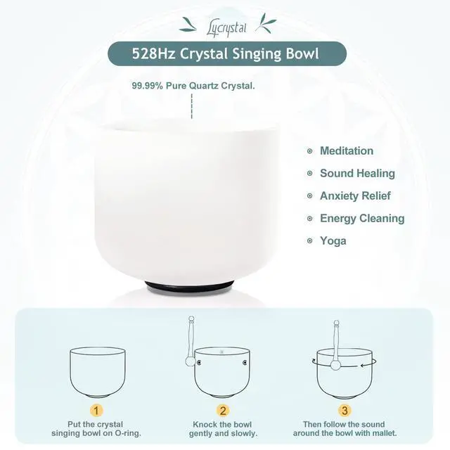 Alt view image 4 of 6 - 528 Hz 8 Inch C Note Root Chakra Crystal Singing Bowl | Frosted Quartz Bowl, Sound Healing Meditation,Mindfulness,Relaxation, Includes 2 Case Bags and Rubber Mallets