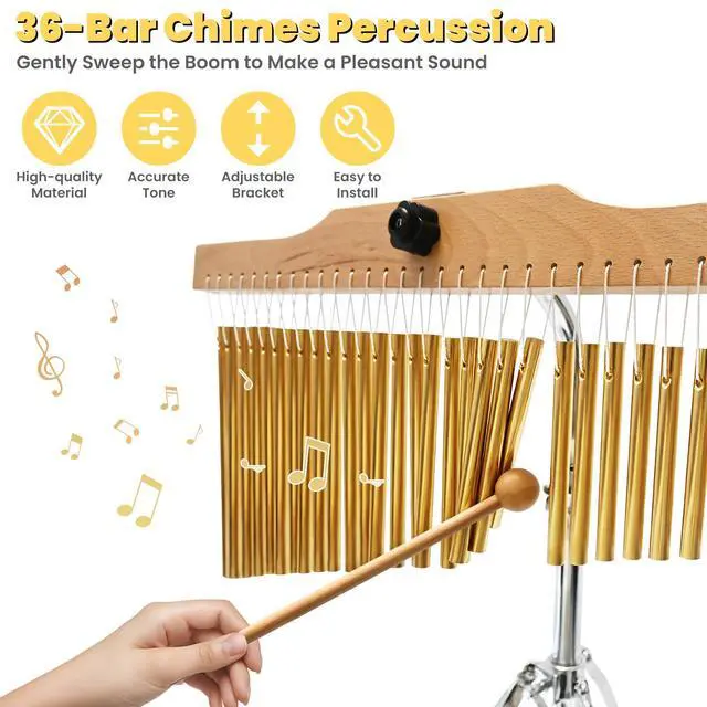 Alt view image 2 of 7 - 36-Bar Chimes Percussion 36 Notes Musical Instruments Single-Row Wind Chimes with 2.5-4FT Adjustable Stand Musical Percussion for Orchestras Choirs Classrooms Church Bands