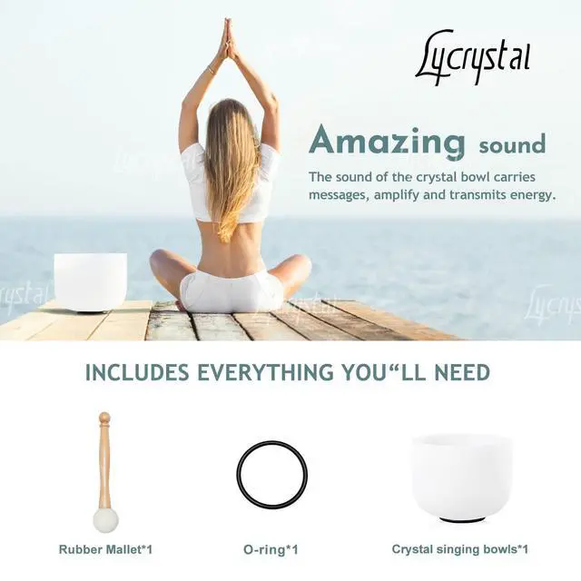 Alt view image 6 of 6 - 528 Hz 8 Inch C Note Root Chakra Crystal Singing Bowl | Frosted Quartz Bowl, Sound Healing Meditation,Mindfulness,Relaxation, Includes 2 Case Bags and Rubber Mallets