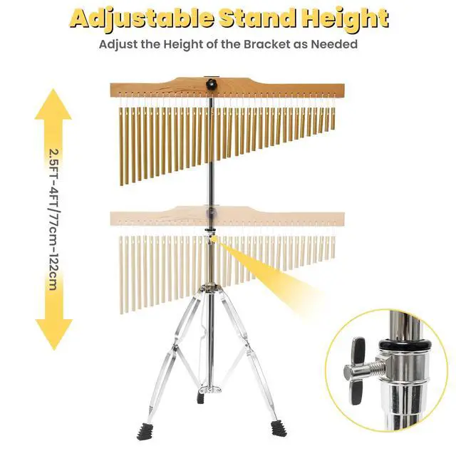 Alt view image 5 of 7 - 36-Bar Chimes Percussion 36 Notes Musical Instruments Single-Row Wind Chimes with 2.5-4FT Adjustable Stand Musical Percussion for Orchestras Choirs Classrooms Church Bands