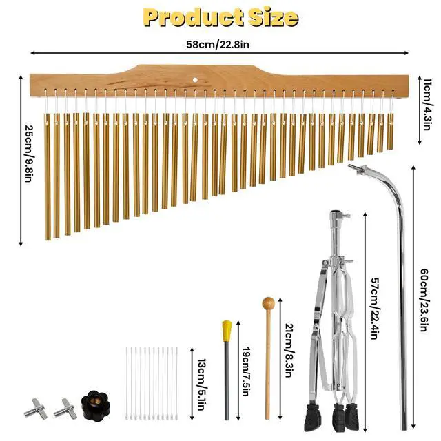 Alt view image 6 of 7 - 36-Bar Chimes Percussion 36 Notes Musical Instruments Single-Row Wind Chimes with 2.5-4FT Adjustable Stand Musical Percussion for Orchestras Choirs Classrooms Church Bands