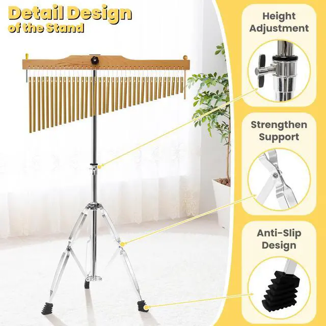 Alt view image 4 of 7 - 36-Bar Chimes Percussion 36 Notes Musical Instruments Single-Row Wind Chimes with 2.5-4FT Adjustable Stand Musical Percussion for Orchestras Choirs Classrooms Church Bands