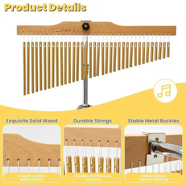 Alt view image 3 of 7 - 36-Bar Chimes Percussion 36 Notes Musical Instruments Single-Row Wind Chimes with 2.5-4FT Adjustable Stand Musical Percussion for Orchestras Choirs Classrooms Church Bands