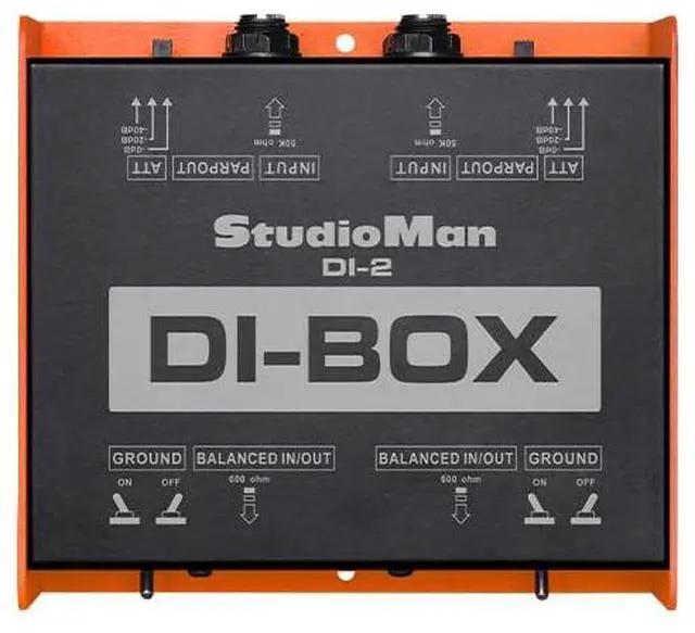 Main image of DI-2 Dual Channel Passive DI Box, 2-Channel Balanced XLR/TRS, Ground Switch per Channel, 50K Input Impedance, Orange/Black for Live/Studio