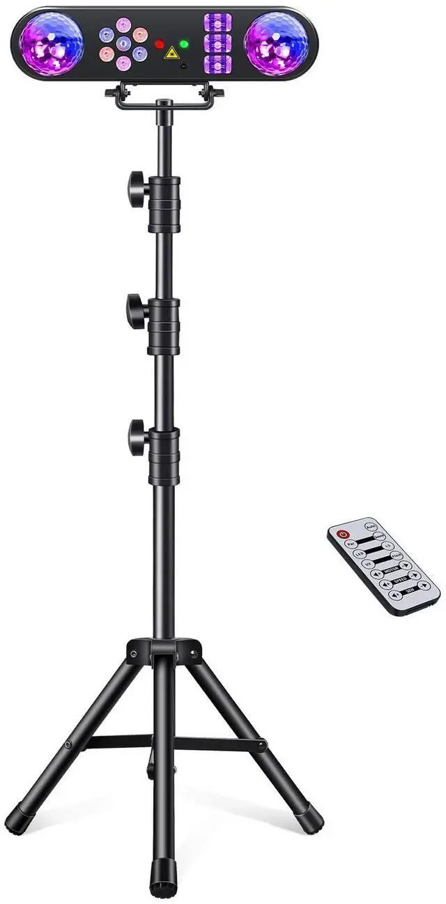 Main image of DJ Light with Stand,Party Lights DJ Disco Light Sound Activated,5 in 1 Party Light Package with Rotating Ball,Strobe,UV,Colorful LED Par Lighting and Pattern for Gig Band Wedding Event Show