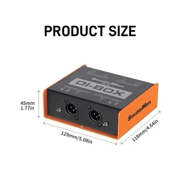 Alt view image 4 of 4 - DI-2 Dual Channel Passive DI Box, 2-Channel Balanced XLR/TRS, Ground Switch per Channel, 50K Input Impedance, Orange/Black for Live/Studio