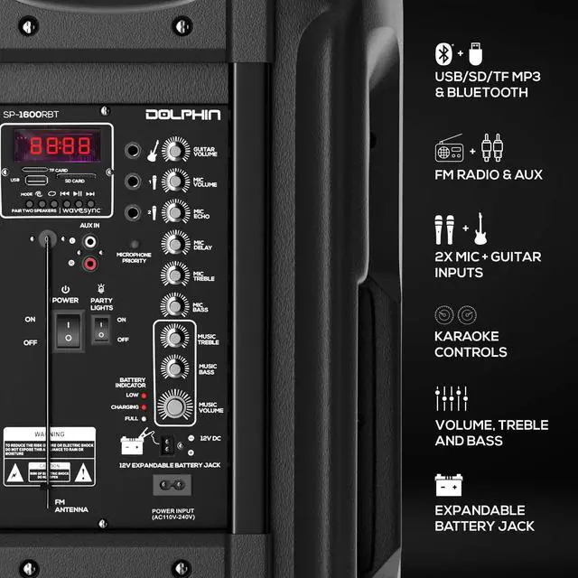 Alt view image 2 of 7 - BoxParty 1600: 15" High Powered Bluetooth Party Speaker Deep Bass, Loud Sound System with LED Lights, Includes Microphone and Remote Control