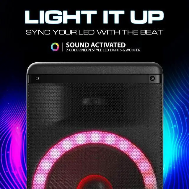 Alt view image 5 of 7 - BoxParty 1600: 15" High Powered Bluetooth Party Speaker Deep Bass, Loud Sound System with LED Lights, Includes Microphone and Remote Control